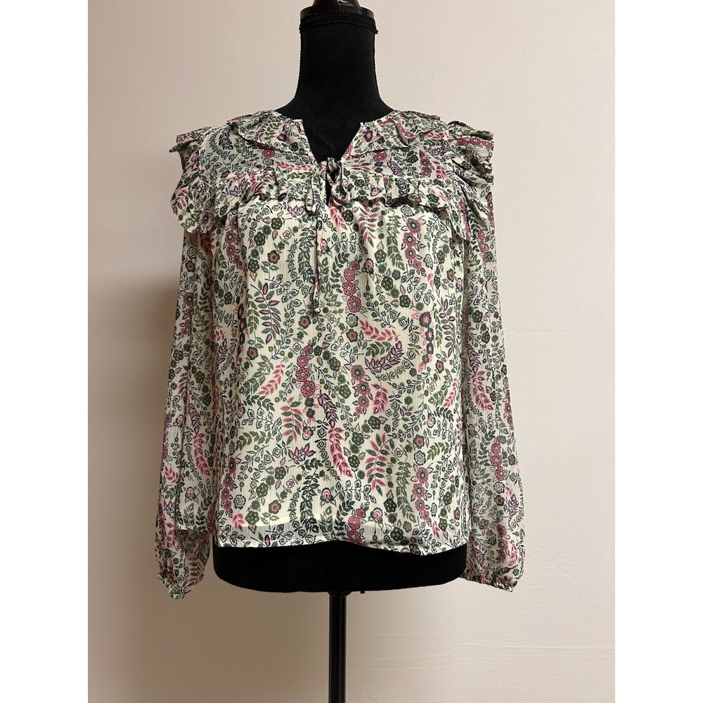 Loft Womens XS  top NWT Multi Color Floral V Neck With Tie Lining Long Sleeve